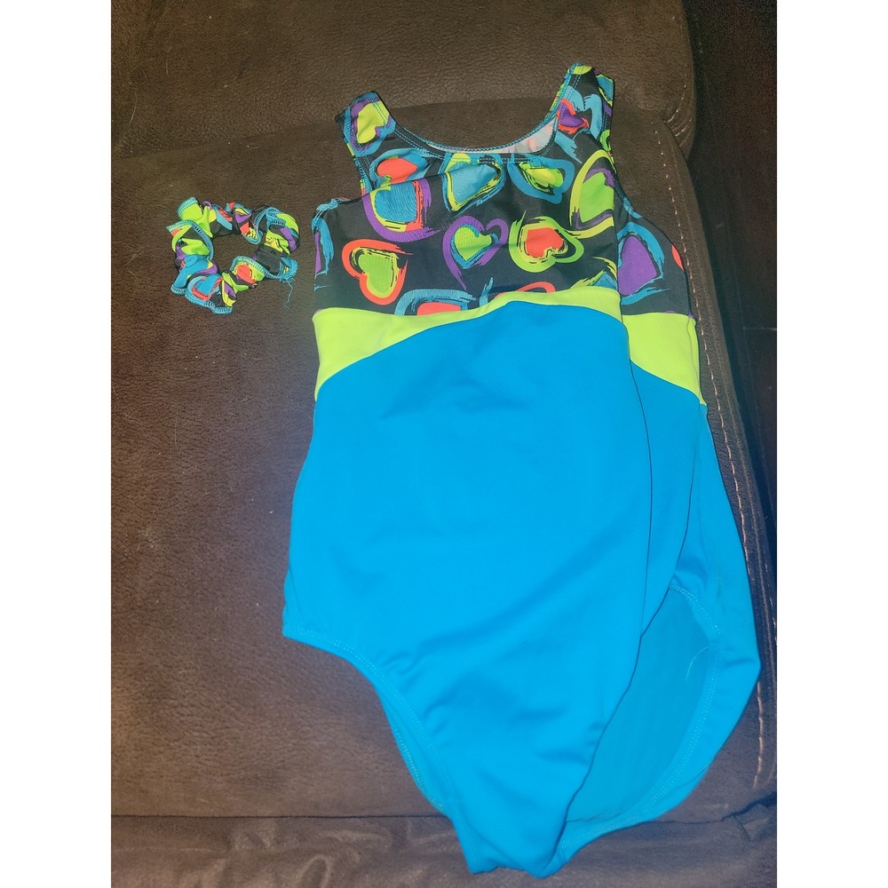 Balera leotard gymnastics dance hearts with scrunchie size child large
